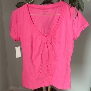New York & Company Pink V-Neck Tee